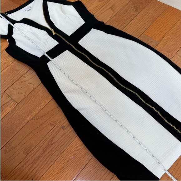 White House Black Market Black and White Sleeveless V-Neck Mini Dress - Picture 5 of 10